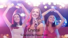  Presentation with night club - PPT layouts enhanced with concept - happy women with microphone background and a violet colored foreground