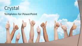  Presentation with international - Slide deck consisting of concept - human hands showing thumbs background and a cool aqua colored foreground