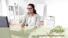  Presentation with business communication - Colorful PPT layouts enhanced with concept - indian businesswoman or helpline backdrop and a soft green colored foreground