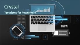 Presentation with mobile payment app business technology - Slides featuring concept - laptop computer with chart background and a  colored foreground