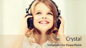  Presentation with music headphones - Beautiful PPT theme featuring concept - little girl with headphones backdrop and a  colored foreground
