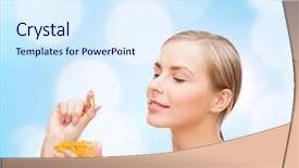  Presentation with healthcare - Colorful PPT theme enhanced with healthcare and beauty concept - lovely woman with omega 3 vitamins backdrop and a sky blue colored foreground