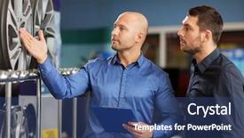  Presentation with auto repair - Amazing PPT layouts having concept - male customer and salesman backdrop and a ocean colored foreground