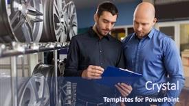  Presentation with auto repair - Amazing presentation theme having alloys - business maintenance and people concept backdrop and a ocean colored foreground