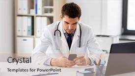  Presentation with medical technology healthcare - Amazing theme having concept - male doctor with smartphone backdrop and a  colored foreground