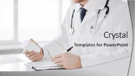  Presentation with medical concept - Slides featuring concept - male doctor writing prescription background and a light gray colored foreground