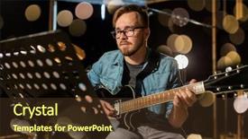 Presentation with music instruments - Audience pleasing presentation theme consisting of concept - male guitarist playing electric backdrop and a tawny brown colored foreground