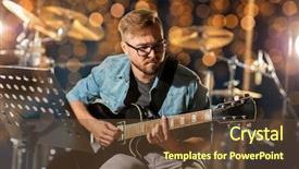  Presentation with music instruments - Cool new PPT layouts with concept - male guitarist playing electric backdrop and a tawny brown colored foreground