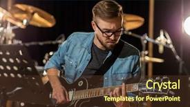  Presentation with music instruments - Beautiful slide deck featuring concept - male guitarist playing electric backdrop and a  colored foreground
