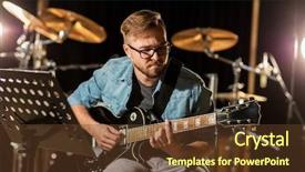  Presentation with music instruments - Cool new slides with concept - male guitarist playing electric backdrop and a tawny brown colored foreground