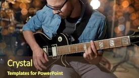  Presentation with music instruments - PPT theme with concept - male guitarist playing electric background and a tawny brown colored foreground