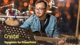  Presentation with music instruments - Cool new presentation theme with concept - male guitarist playing electric backdrop and a  colored foreground