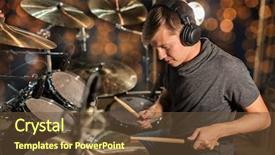  Presentation with music instruments - PPT theme consisting of concept - male musician or drummer background and a tawny brown colored foreground