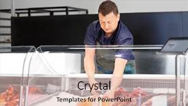  Presentation with fish people - Slide deck enhanced with concept - male seller with seafood background and a lemonade colored foreground