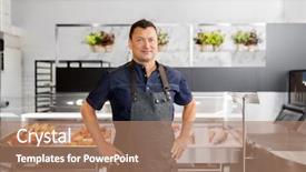  Presentation with fish people - Audience pleasing PPT theme consisting of concept - male seller with seafood backdrop and a coral colored foreground