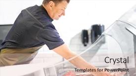  Presentation with fish people - PPT theme with concept - male seller with seafood background and a lemonade colored foreground