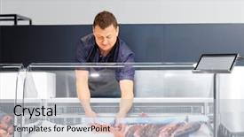  Presentation with fish people - Theme with concept - male seller with seafood background and a  colored foreground