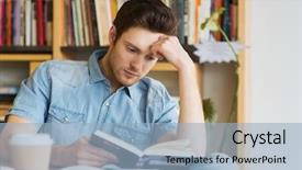  Presentation with knowledge - Cool new presentation with concept - male student reading book backdrop and a  colored foreground