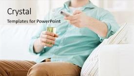  Presentation with television - Audience pleasing PPT theme consisting of concept - man changing tv channels backdrop and a lemonade colored foreground