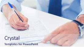  Presentation with education - Colorful slide set enhanced with concept - man filling tax form backdrop and a sky blue colored foreground