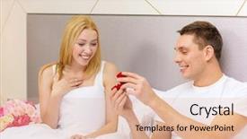  Presentation with commitment - Audience pleasing slide deck consisting of concept - man givnig woman little backdrop and a  colored foreground