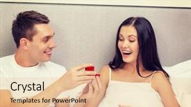  Presentation with commitment - PPT theme featuring concept - man givnig woman little background and a  colored foreground