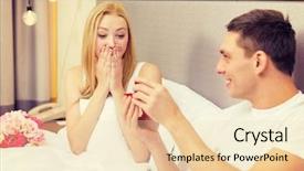  Presentation with commitment - Audience pleasing presentation theme consisting of concept - man givnig woman little backdrop and a  colored foreground