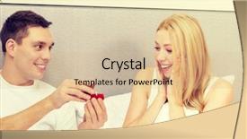  Presentation with commitment - Slides featuring concept - man givnig woman little background and a  colored foreground