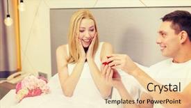  Presentation with commitment - Slides with concept - man givnig woman little background and a  colored foreground