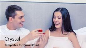  Presentation with commitment - Audience pleasing slide deck consisting of concept - man givnig woman little backdrop and a  colored foreground