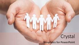  Presentation with team hands - Cool new slide deck with concept - man hands showing paper backdrop and a coral colored foreground