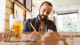  Presentation with beer bar pub tap counter - Beautiful slides featuring concept - man with beer writing backdrop and a coral colored foreground