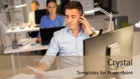  Presentation with technology - Audience pleasing PPT layouts consisting of concept - man with computer call backdrop and a  colored foreground