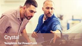  Presentation with windshield repair - PPT layouts having concept - mechanic checking windshield wiper background and a coral colored foreground