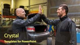  Presentation with auto repair - Slide deck enhanced with concept - mechanics or tire changer background and a tawny brown colored foreground