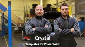  Presentation with auto repair - Colorful slides enhanced with concept - mechanics or tire changer backdrop and a dark gray colored foreground