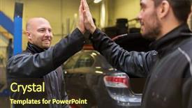  Presentation with auto repair - Audience pleasing slides consisting of concept - mechanics or tire changer backdrop and a tawny brown colored foreground