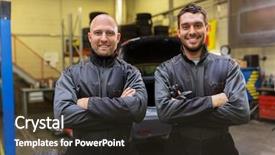  Presentation with auto repair - Amazing slide set having concept - mechanics or tire changer backdrop and a tawny brown colored foreground