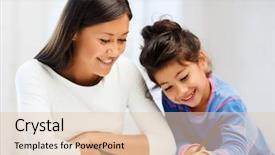  Presentation with broken family children sad - Colorful PPT theme enhanced with concept - mother and daughter drawing backdrop and a lemonade colored foreground