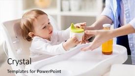  Presentation with mother baby - Presentation theme featuring concept - mother giving spout cup background and a white colored foreground