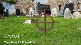  Presentation with ancient cross - Theme with concept - old rusty grave cross background and a tawny brown colored foreground