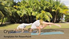  Presentation with healthy lifestyle - Amazing PPT theme having concept - people making yoga exercise backdrop and a coral colored foreground