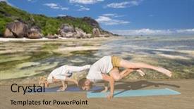  Presentation with healthy people - PPT theme enhanced with concept - people making yoga exercise background and a coral colored foreground