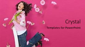  Presentation with pink flowers - Theme consisting of concept - playful girls with flowers background and a red colored foreground