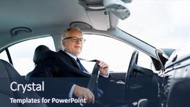  Presentation with safety transport - PPT layouts consisting of concept - senior businessman fastening seat background and a  colored foreground