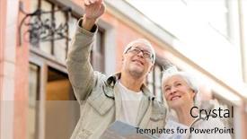  Presentation with family tourism - PPT theme with concept - senior couple with map background and a mint green colored foreground