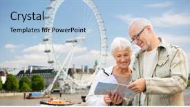  Presentation with family tourism - PPT layouts with concept - senior couple with map background and a  colored foreground