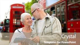  Presentation with family tourism - Beautiful theme featuring concept - senior couple with map backdrop and a coral colored foreground