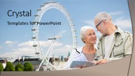  Presentation with family tourism - PPT theme with concept - senior couple with map background and a light blue colored foreground