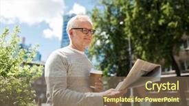  Presentation with mass media - PPT theme consisting of concept - senior man reading newspaper background and a violet colored foreground